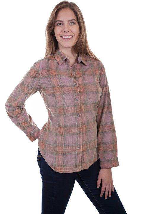 Scully PURPLE-RED LADIES CORDUROY PLAID BLOUSE - Scully Leather - Flyclothing LLC