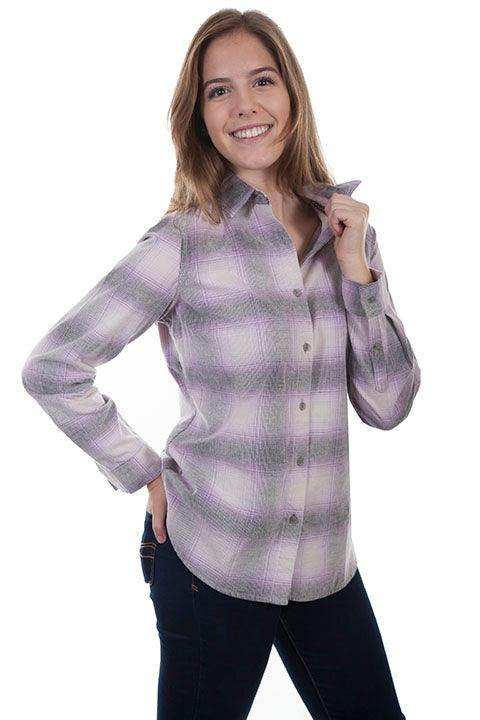 Scully PURPLE-CREAM LADIES CORDUROY PLAID BLOUSE - Scully Leather - Flyclothing LLC