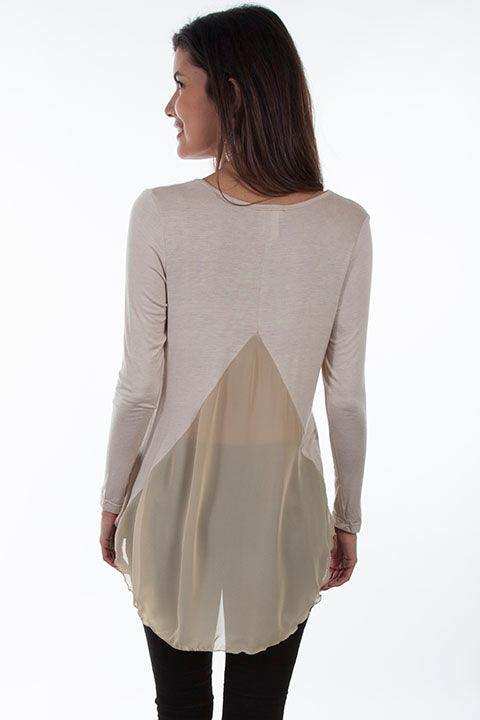 Scully BEIGE HI/LO KNIT TOP W/CHIFFON - Scully Leather - Flyclothing LLC