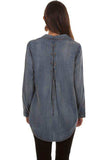 Scully DENIM HI/LO BUTTON FRONT LACE UP BACK BLOUSE - Scully Leather - Flyclothing LLC