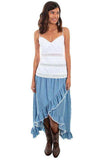 Scully LIGHT BLUE HI/LO RUFFLED DENIM SKIRT - Scully Leather - Flyclothing LLC