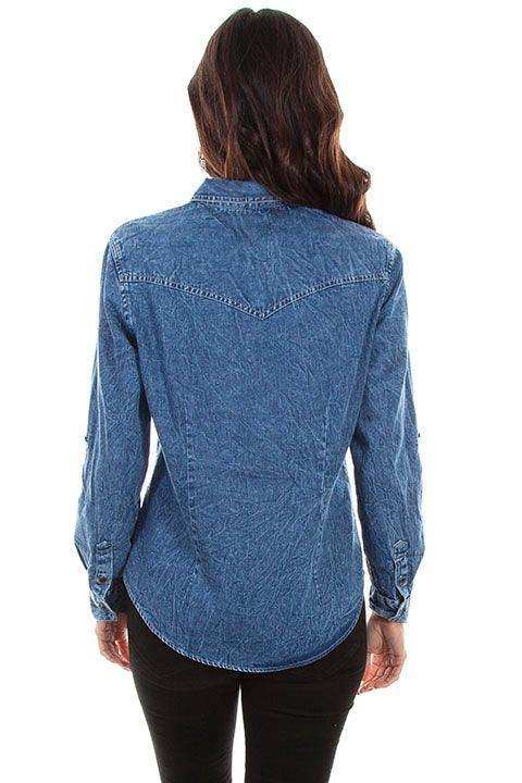 Scully DENIM WESTERN YOKE W/LACE INSETS BLOUSE - Scully Leather - Flyclothing LLC