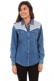 Scully DENIM WESTERN YOKE W/LACE INSETS BLOUSE - Scully Leather - Flyclothing LLC