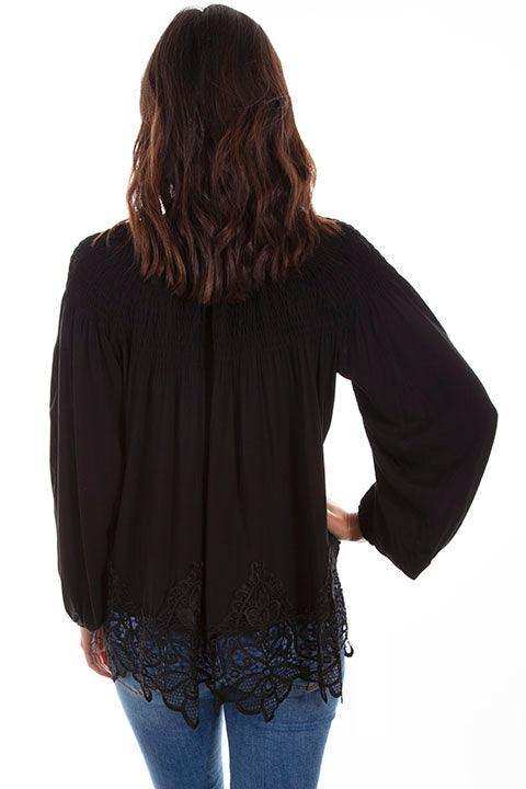 Scully BLACK LACE BUTTON UP BLOUSE W/SMOCKING - Scully Leather - Flyclothing LLC