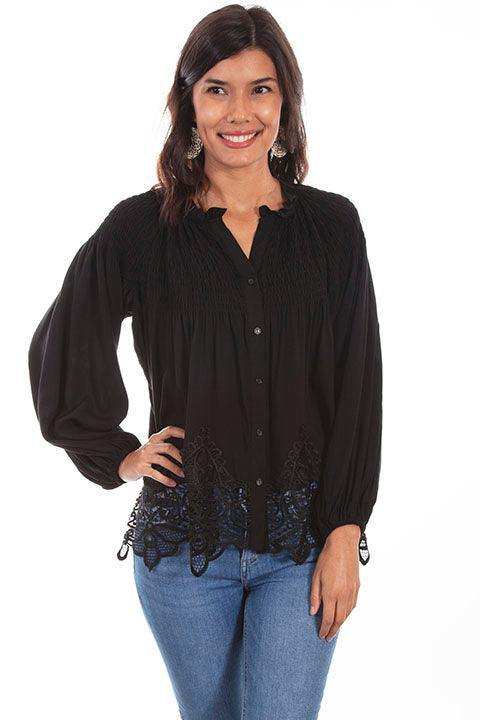 Scully BLACK LACE BUTTON UP BLOUSE W/SMOCKING - Scully Leather - Flyclothing LLC