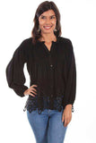 Scully BLACK LACE BUTTON UP BLOUSE W/SMOCKING - Scully Leather - Flyclothing LLC