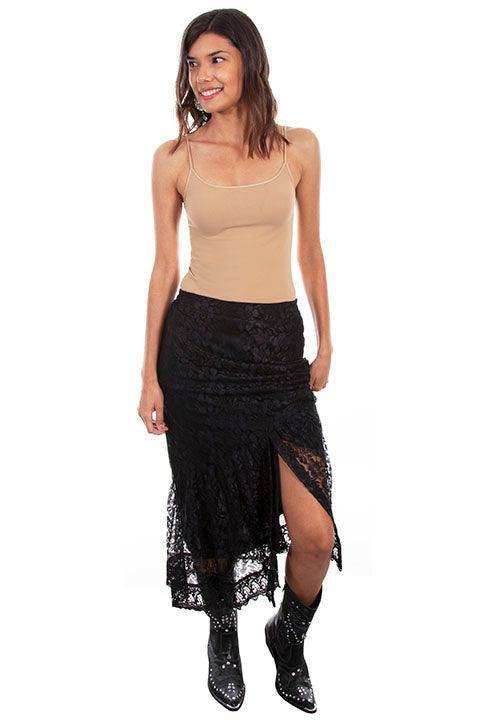 Scully BLACK SPLIT LACE SKIRT W/SCALLOPED HEMLINE - Scully Leather - Flyclothing LLC
