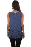 Scully INDIGO SCOOP NECK TANK W/CROCHET LACE/RUFFLE - Scully Leather - Flyclothing LLC