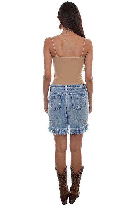 Scully DENIM DESTRUCTED EMB DENIM SKIRT - Scully Leather - Flyclothing LLC