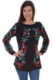 Scully BLACK TUNIC W/FLORAL EMB SHIRT TAIL HEM - Scully Leather - Flyclothing LLC