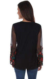 Scully BLACK EMB TUNIC W/CROSS TIES & SHEER SLVS - Scully Leather - Flyclothing LLC