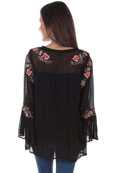 Scully BLACK SWISS DOT TUNIC W/EMB & RUFFLE SLEEVE - Scully Leather - Flyclothing LLC