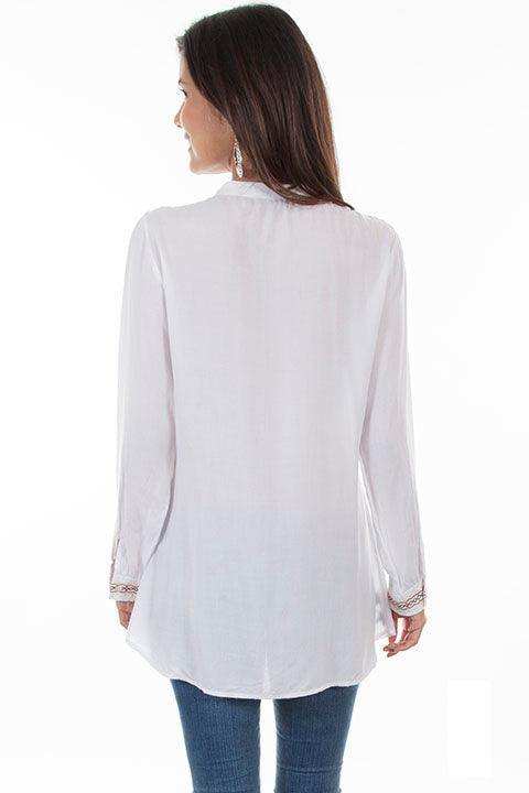 Scully WHITE L/S BLOUSE W/BUTTON UP BIB AND EMB. - Scully Leather - Flyclothing LLC