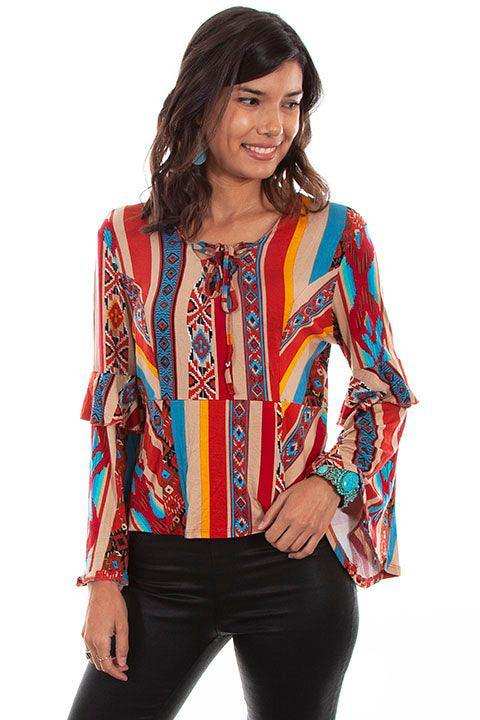Scully SERAPE L/S TOP W/RUFFLE - Scully Leather - Flyclothing LLC