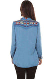 Scully AVALANCHE BLUE PEARL SNAP WESTERN YOKE EMB. BLOUSE - Scully Leather - Flyclothing LLC
