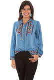 Scully AVALANCHE BLUE PEARL SNAP WESTERN YOKE EMB. BLOUSE - Scully Leather - Flyclothing LLC