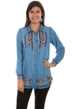 Scully AVALANCHE BLUE PEARL SNAP WESTERN YOKE EMB. BLOUSE - Scully Leather - Flyclothing LLC