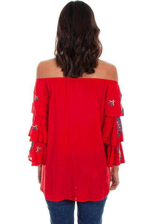 Scully RED EMB. TUNIC W/TRIPLE RUFFLE SLEEVES - Scully Leather - Flyclothing LLC