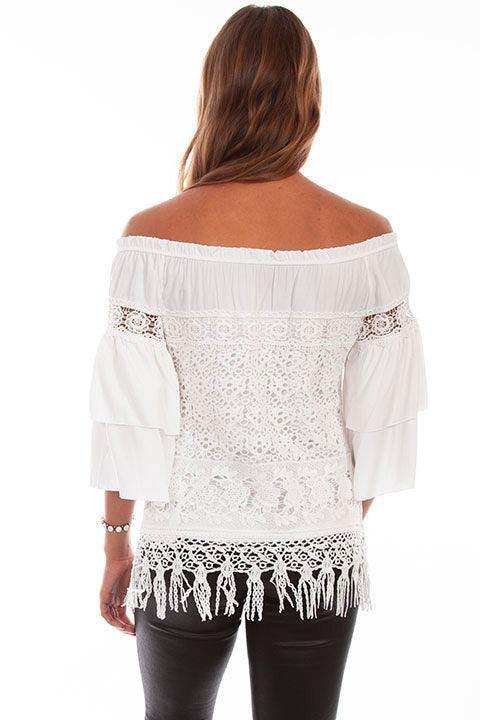 Scully OFF WHITE TIERED LACE BLOUSE W/DOUBLE RUFF SLV - Scully Leather - Flyclothing LLC