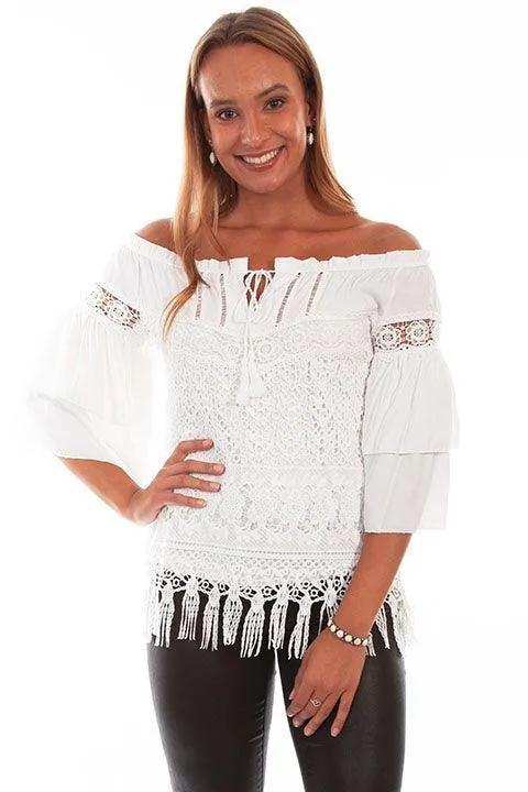 Scully OFF WHITE TIERED LACE BLOUSE W/DOUBLE RUFF SLV - Scully Leather - Flyclothing LLC