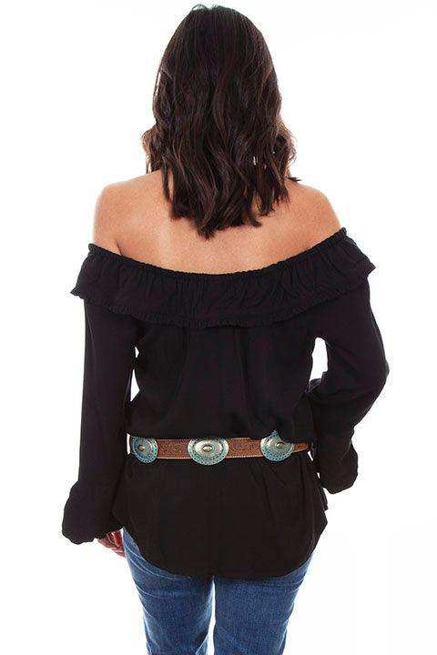 Scully BLACK RUFFLE OFF/ON SHOULDER BLOUSE - Scully Leather - Flyclothing LLC