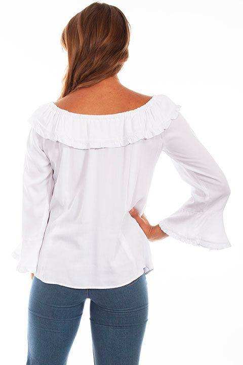Scully WHITE RUFFLE OFF/ON SHOULDER BLOUSE - Scully Leather - Flyclothing LLC