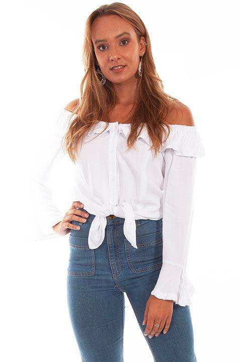 Scully WHITE RUFFLE OFF/ON SHOULDER BLOUSE - Scully Leather - Flyclothing LLC