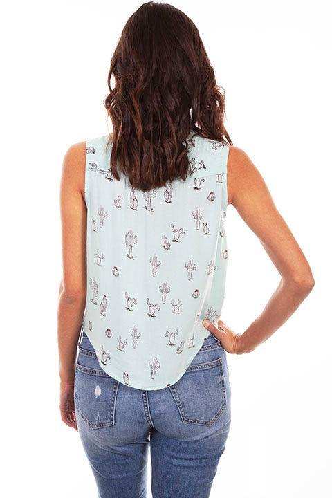 Scully MINT CACTUS PRINT SLVLS TIE FRONT BLOUSE - Scully Leather - Flyclothing LLC