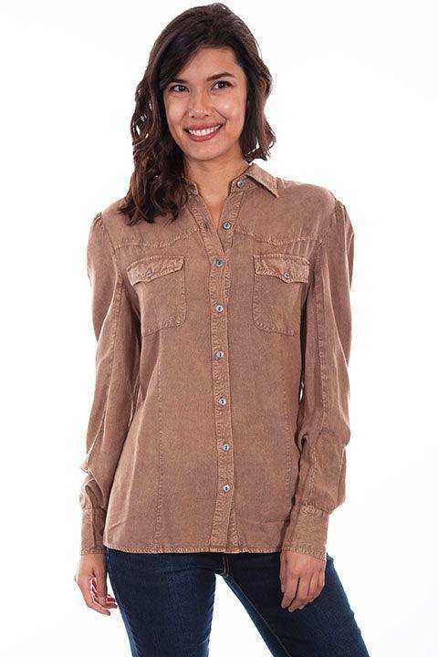 Scully SAND WESTERN YOKE BLOUSE W/BUSTLE BACK - Scully Leather - Flyclothing LLC