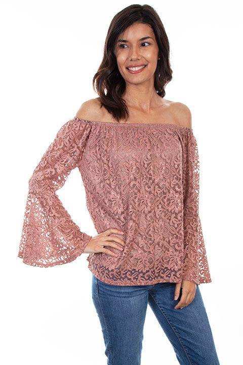Scully MAUVE LACE TOP W/RUFFLE - Scully Leather - Flyclothing LLC