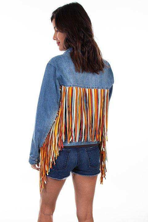 Scully DENIM JACKET W/COLORFUL FRINGE - Scully Leather - Flyclothing LLC