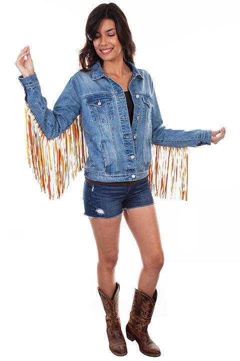 Scully DENIM JACKET W/COLORFUL FRINGE - Scully Leather - Flyclothing LLC