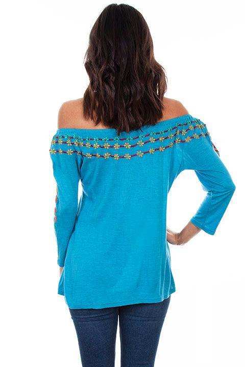 Scully TEAL 3/4 SLEEVE PEASANT TOP W/EMB. - Scully Leather - Flyclothing LLC
