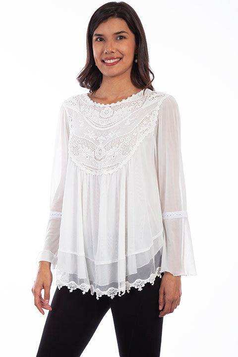 Scully IVORY CROCHET FRONT BABY DOLL BLOUSE - Scully Leather - Flyclothing LLC