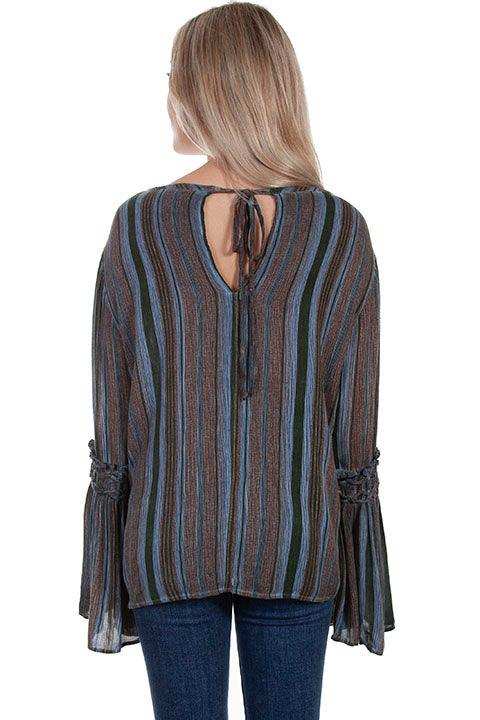 Scully DARK BLUE BRAIDED BELL SLV TIE BACK BLOUSE - Scully Leather - Flyclothing LLC
