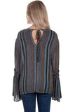 Scully DARK BLUE BRAIDED BELL SLV TIE BACK BLOUSE - Scully Leather - Flyclothing LLC