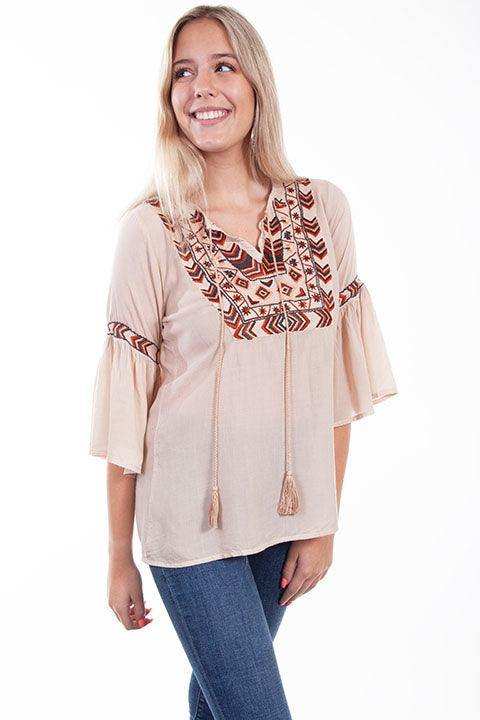 Scully NUDE EMB. BODICE TIE FRONT BLOUSE - Scully Leather - Flyclothing LLC