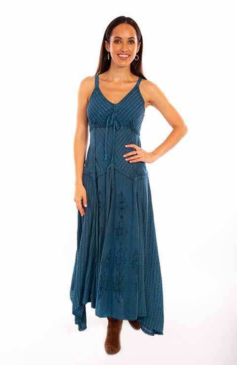 Scully Leather 100% Rayon Electric Blue Long Rayon Dress - Scully Leather - Flyclothing LLC