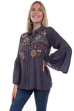 Scully WEDGEWOOD BLUE BELL SLEEVE EMB BLOUSE BUTTON FRONT - Scully Leather - Flyclothing LLC