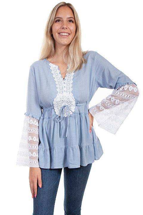 Scully WEDGEWOOD BLUE DREAM CATCHER BLOUSE - Scully Leather - Flyclothing LLC