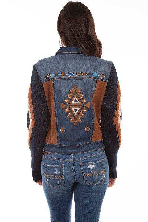 Scully DENIM AZTEC EMB. SWEATER SLEEVE JACKET - Scully Leather - Flyclothing LLC