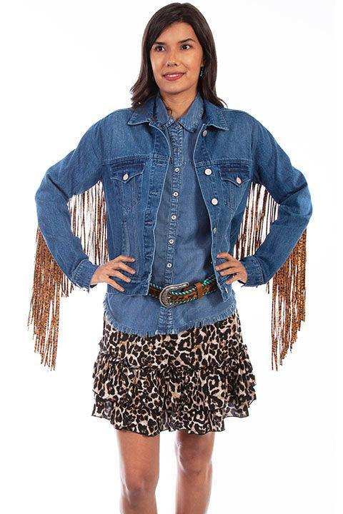 Scully DENIM JACKET W/LEOPARD FRINGE - Scully Leather - Flyclothing LLC