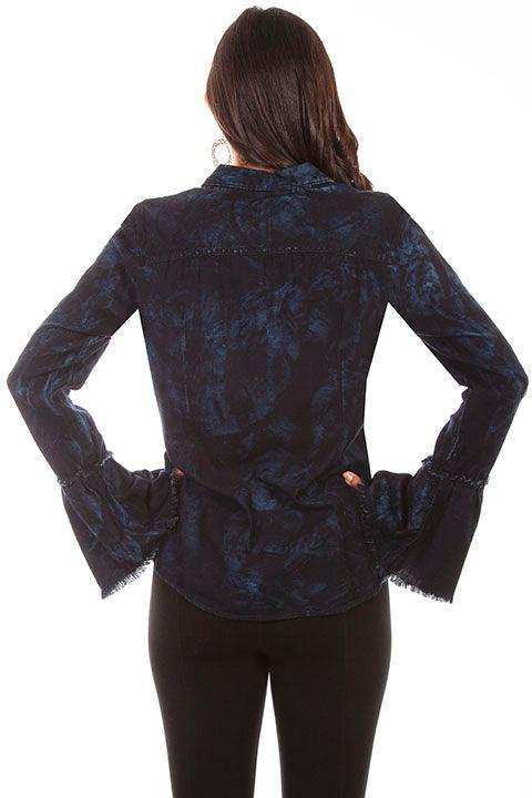 Scully BLACK-BLUE WASHED TIE DIE BLOUSE W/RUFFLE SLVES - Scully Leather - Flyclothing LLC