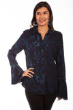 Scully BLACK-BLUE WASHED TIE DIE BLOUSE W/RUFFLE SLVES - Scully Leather - Flyclothing LLC
