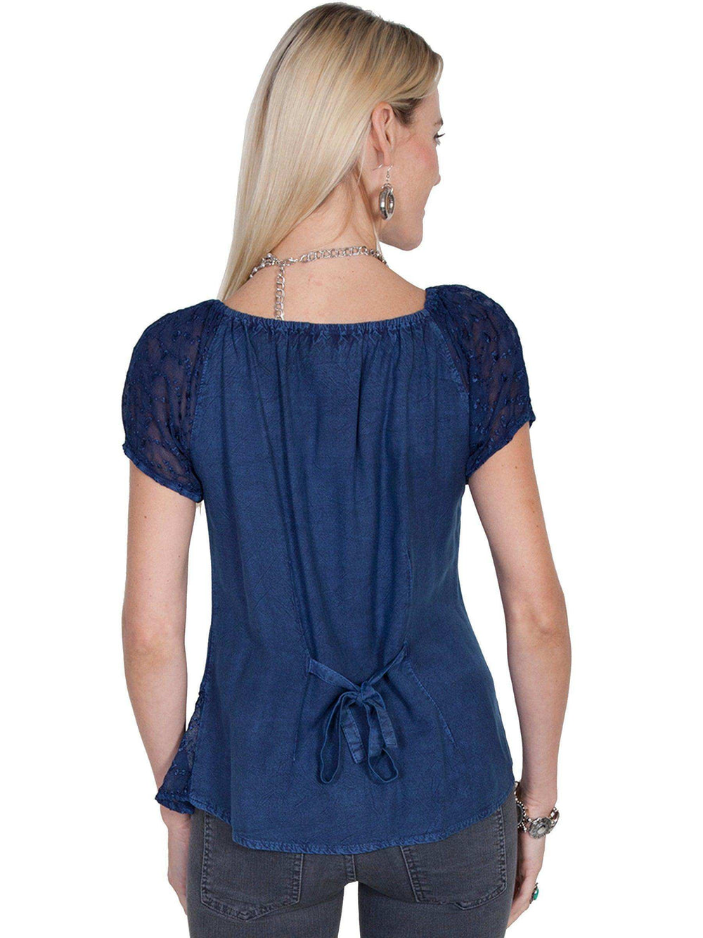 Scully BLUE RAYON ELASTIC SLEEVE BLOUSE - Scully Leather - Flyclothing LLC