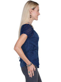 Scully BLUE RAYON ELASTIC SLEEVE BLOUSE - Scully Leather - Flyclothing LLC