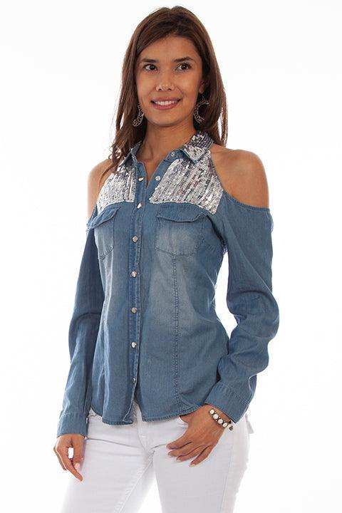 Scully DENIM OPEN SHOULDER TOP - Scully Leather - Flyclothing LLC