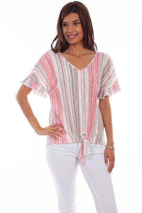 Scully CLAY-CORAL TIE FRONT TOP - Scully Leather - Flyclothing LLC