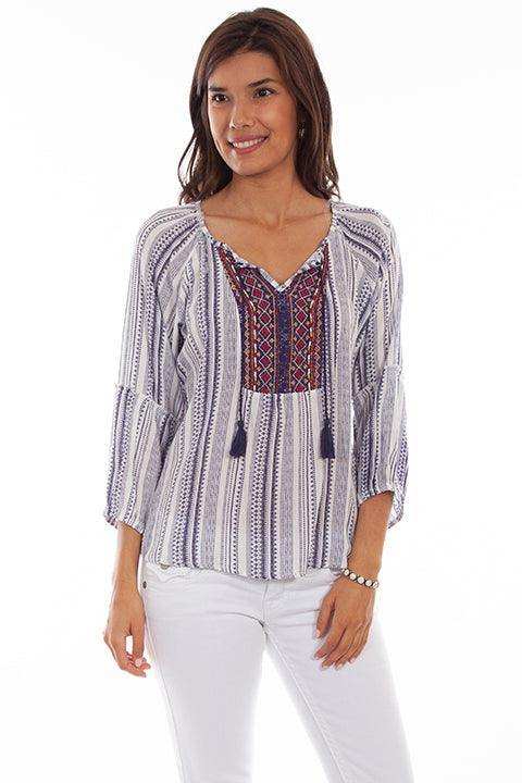 Scully NAVY 3/4 SLEEVE PEASANT TOP - Scully Leather - Flyclothing LLC