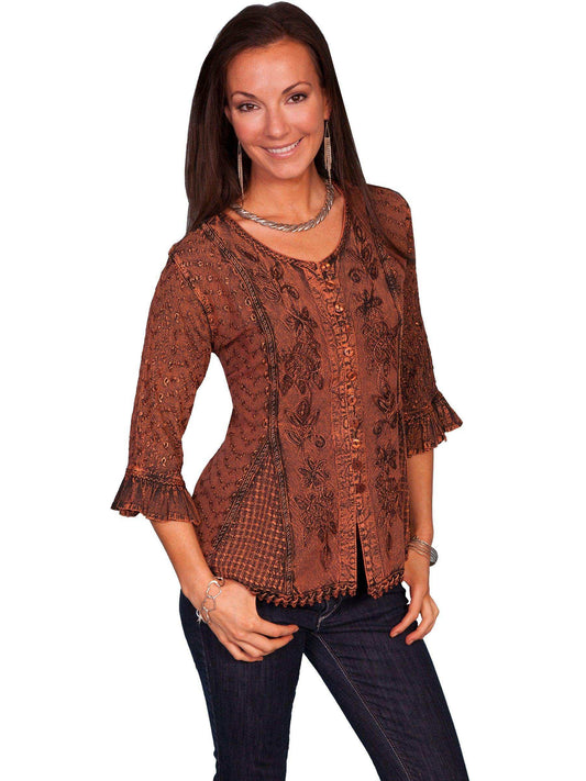 Scully COPPER RAYON 3/4 SLEEVE BLOUSE - Scully Leather - Flyclothing LLC